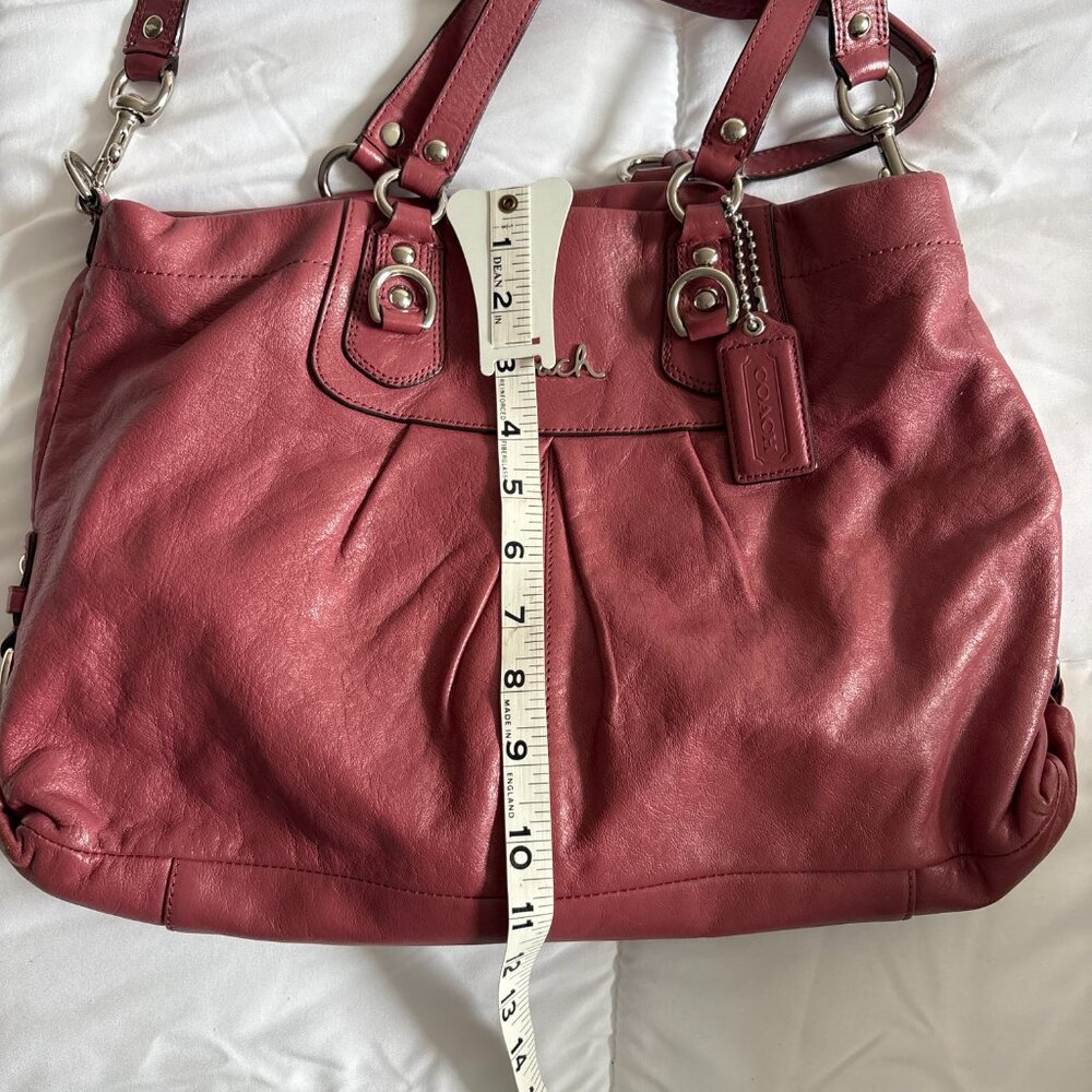 Coach Ashley Pleated Convertible Leather Satchel Mauve with Wallet - Picture 12 of 16